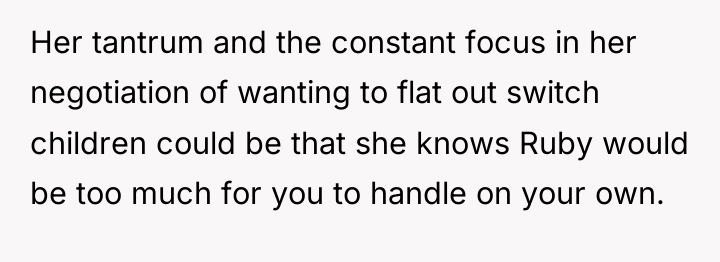 Her tantrum and the constant focus in her negotiation of...