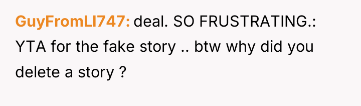 GuyFromLI747 deal. SO FRUSTRATING.: YTA for the fake story .....