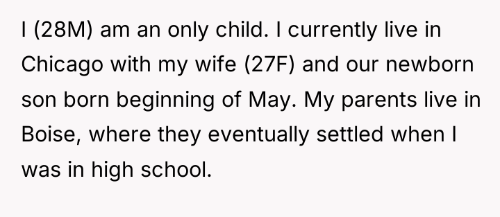 I (28M) am an only child. I currently live in...