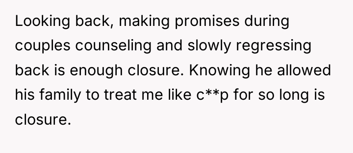 Looking back, making promises during couples counseling and slowly regressing...