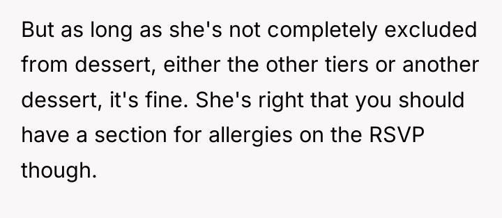 But as long as she's not completely excluded from dessert,...
