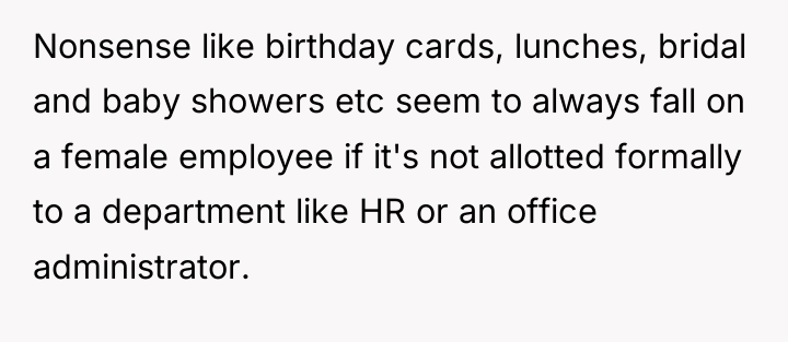 Nonsense like birthday cards, lunches, bridal and baby showers etc...