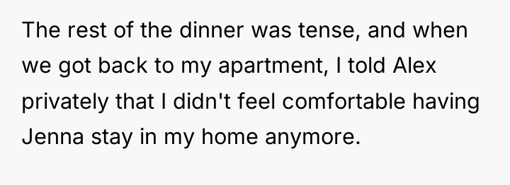 The rest of the dinner was tense, and when we...