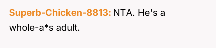 Superb-Chicken-8813 NTA. He's a whole-a*s adult.