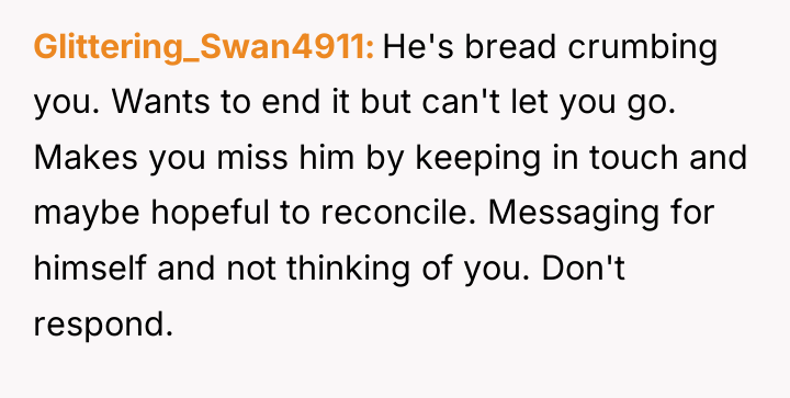 Glittering_Swan4911 He's bread crumbing you. Wants to end it but...