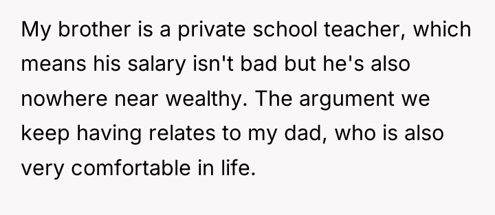 My brother is a private school teacher, which means his...