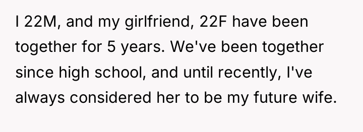 I 22M, and my girlfriend, 22F have been together for...