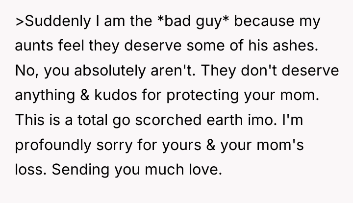 >Suddenly I am the *bad guy* because my aunts feel...