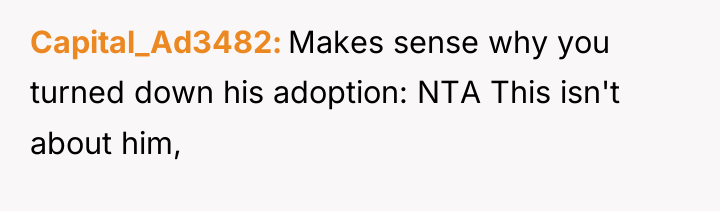 Capital_Ad3482 Makes sense why you turned down his adoption: NTA...
