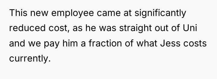 This new employee came at significantly reduced cost, as he...
