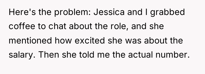 Here's the problem: Jessica and I grabbed coffee to chat...