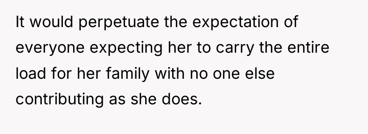 It would perpetuate the expectation of everyone expecting her to...