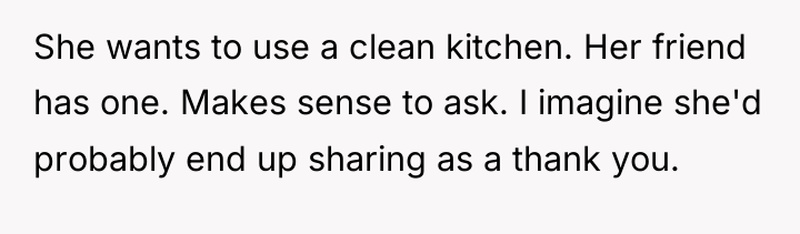 She wants to use a clean kitchen. Her friend has...