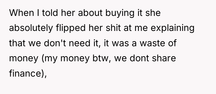 When I told her about buying it she absolutely flipped...
