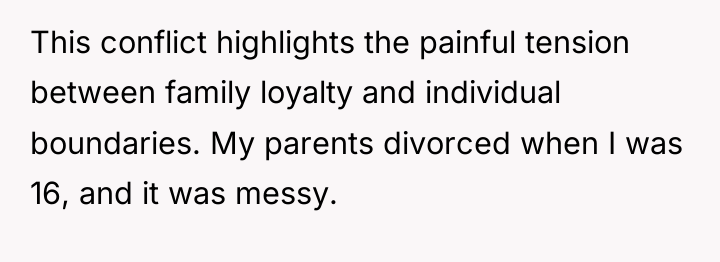 This conflict highlights the painful tension between family loyalty and...