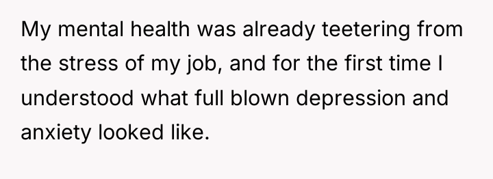 My mental health was already teetering from the stress of...