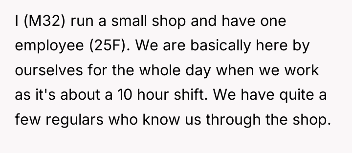I (M32) run a small shop and have one employee...