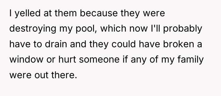 I yelled at them because they were destroying my pool,...