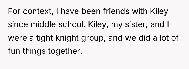 For context, I have been friends with Kiley since middle...