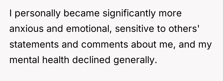 I personally became significantly more anxious and emotional, sensitive to...