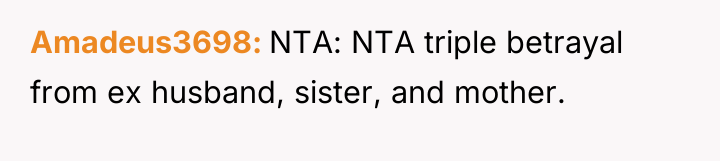 Amadeus3698 NTA: NTA triple betrayal from ex husband, sister, and...