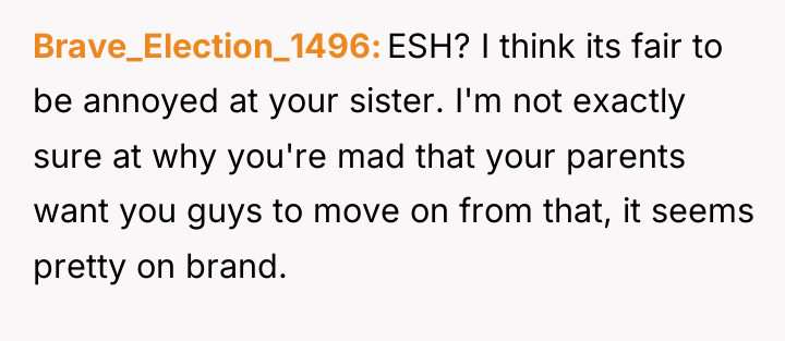Brave_Election_1496 ESH? I think its fair to be annoyed at...