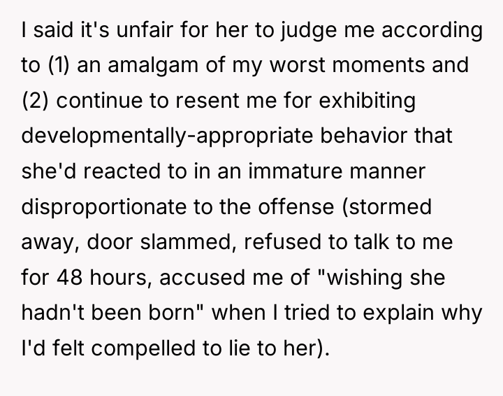 I said it's unfair for her to judge me according...