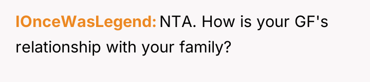 IOnceWasLegend NTA. How is your GF's relationship with your family?