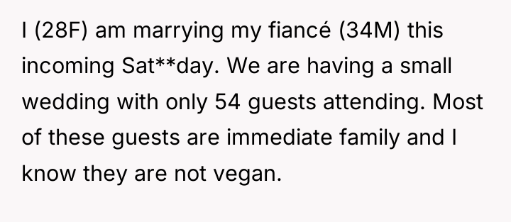I (28F) am marrying my fiancé (34M) this incoming Sat**day....