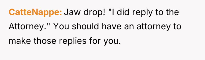 CatteNappe Jaw drop! "I did reply to the Attorney." You...