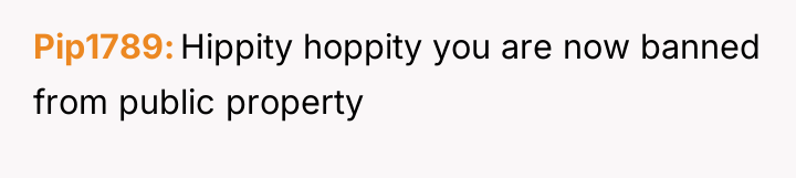 Pip1789 Hippity hoppity you are now banned from public property