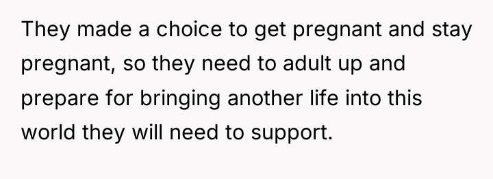 They made a choice to get pregnant and stay pregnant,...
