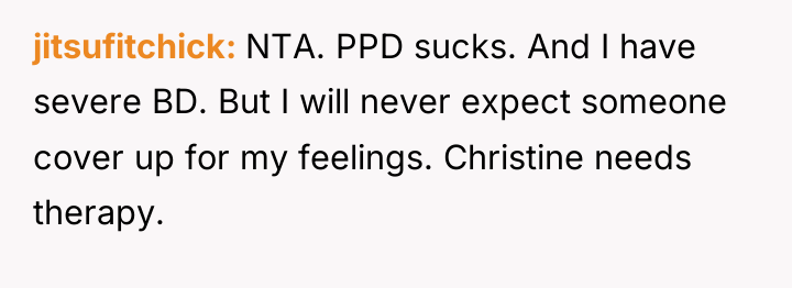 jitsufitchick NTA. PPD sucks. And I have severe BD. But...