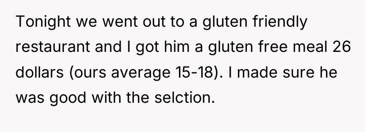 Tonight we went out to a gluten friendly restaurant and...
