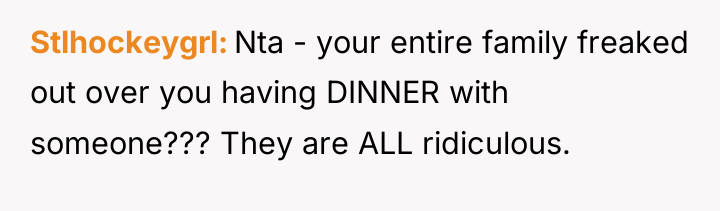 Stlhockeygrl Nta - your entire family freaked out over you...