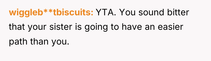 wiggleb**tbiscuits YTA. You sound bitter that your sister is going...