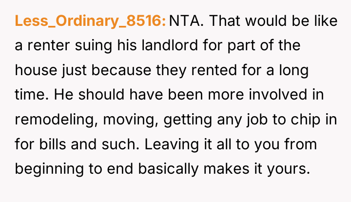 Less_Ordinary_8516 NTA. That would be like a renter suing his...