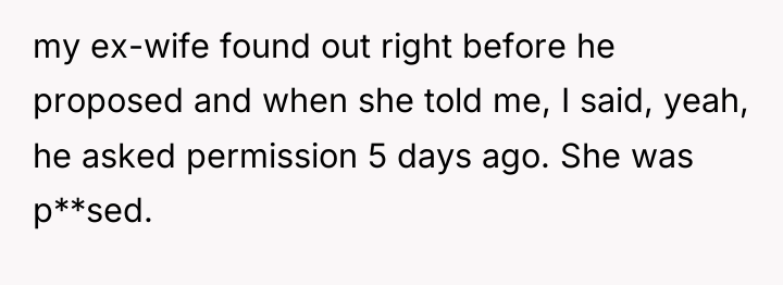 my ex-wife found out right before he proposed and when...