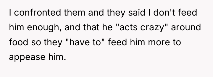 I confronted them and they said I don't feed him...