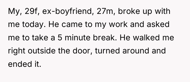 My, 29f, ex-boyfriend, 27m, broke up with me today. He...