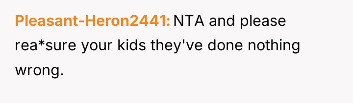 Pleasant-Heron2441 NTA and please rea*sure your kids they've done nothing...