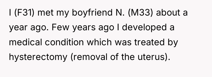 I (F31) met my boyfriend N. (M33) about a year...