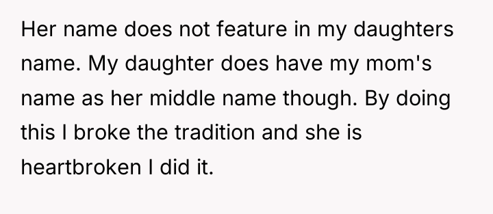 Her name does not feature in my daughters name. My...