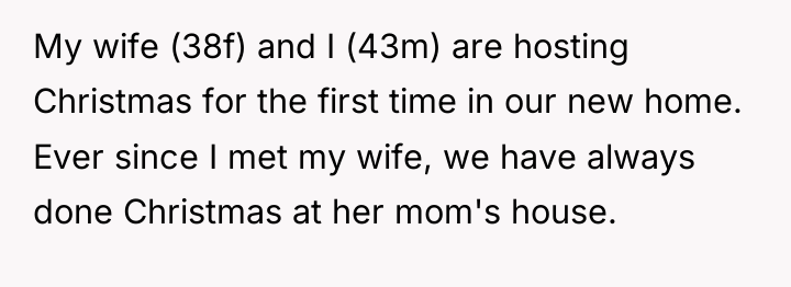 My wife (38f) and I (43m) are hosting Christmas for...