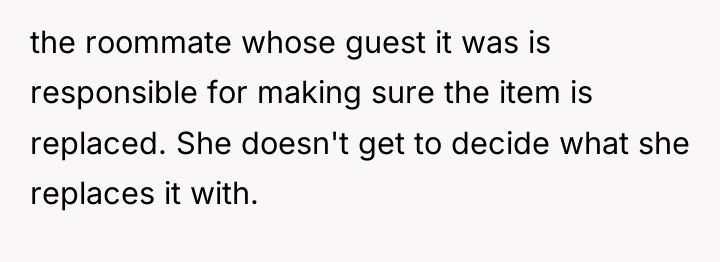 the roommate whose guest it was is responsible for making...