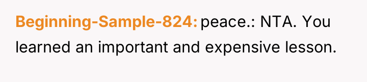 Beginning-Sample-824 peace.: NTA. You learned an important and expensive lesson.