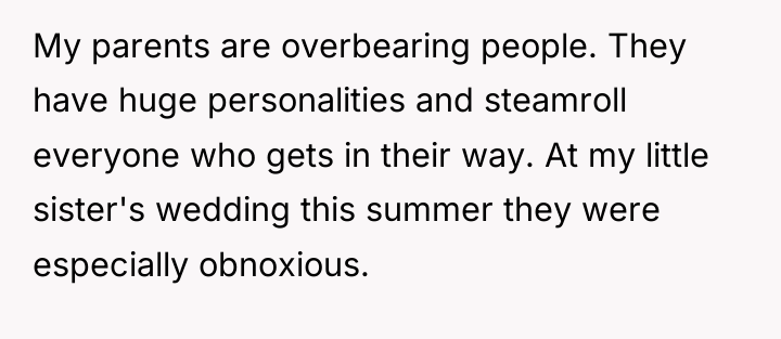 My parents are overbearing people. They have huge personalities and...