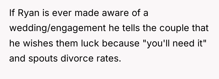 If Ryan is ever made aware of a wedding/engagement he...