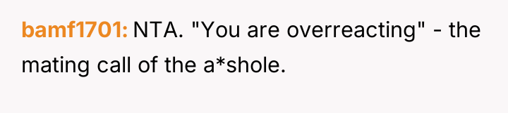 bamf1701 NTA. "You are overreacting" - the mating call of...