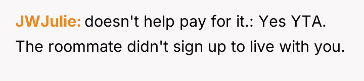 JWJulie doesn't help pay for it.: Yes YTA. The roommate...